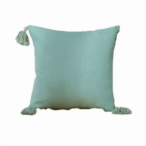 Genérico - Pack De 2 Fundas Para Cojín De Lino Con Pompones 45X45 Cm Agua