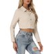 thumbnail image 4 of INSPIRE CHIC Chaqueta de Mezclilla Recortada Lavada de Primavera Verano con Botones Desgastados para Mujer Regreso a Clases Beige M, 4 of 6