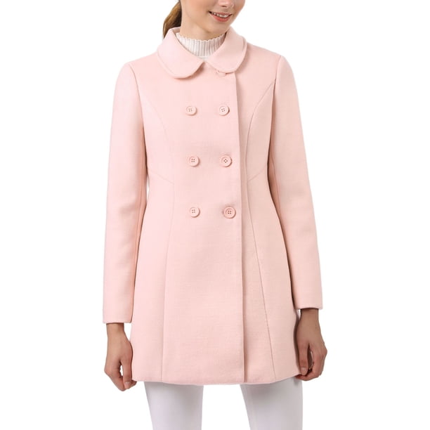 INSPIRE CHIC Abrigo de Mujer con Cuello Peter Pan Doble Botonadura Trinchera de Invierno Abrigo Pea Rosa M