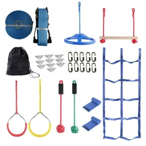 Auckland Outdoor - Juego Obstaculos Niños Carrera 7 Kit Ninja Warrior Slackline Azul