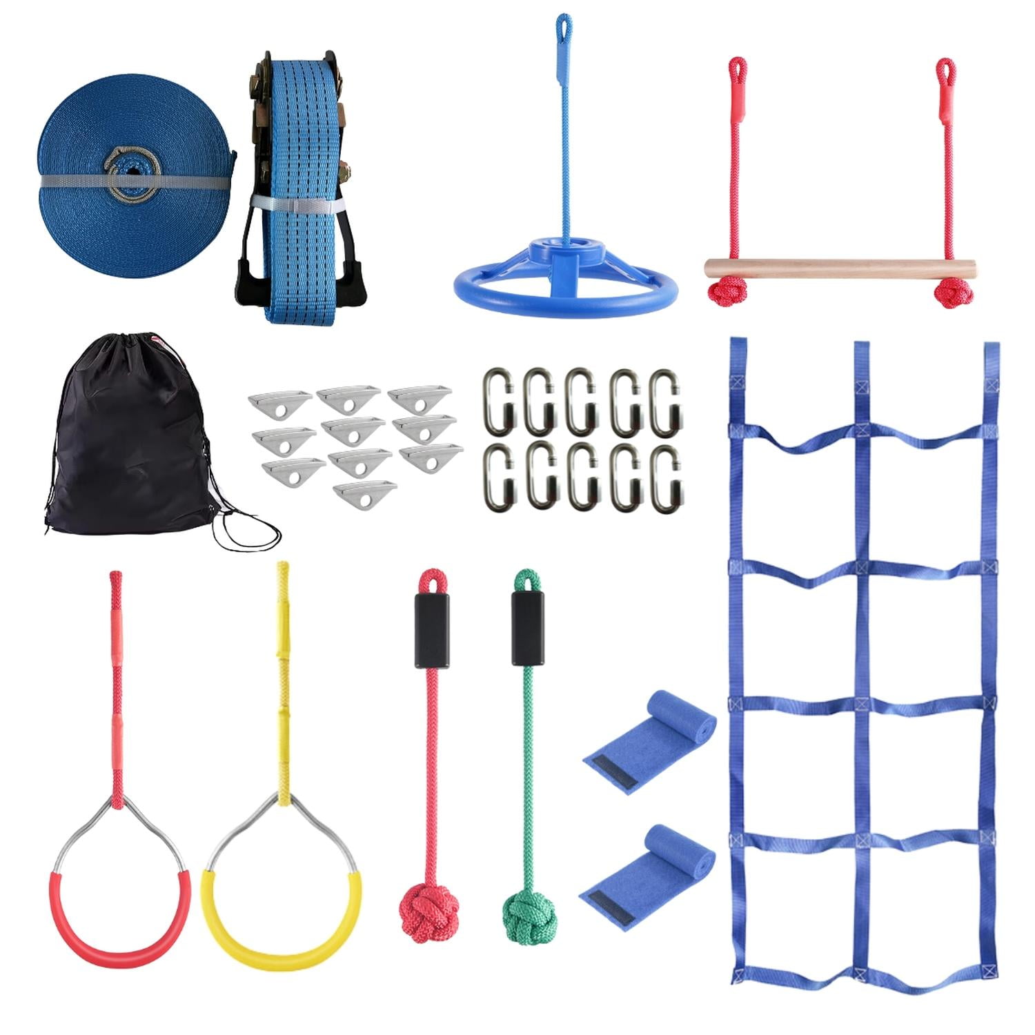 Auckland Outdoor - Juego Obstaculos Niños Carrera 7 Kit Ninja Warrior Slackline Azul