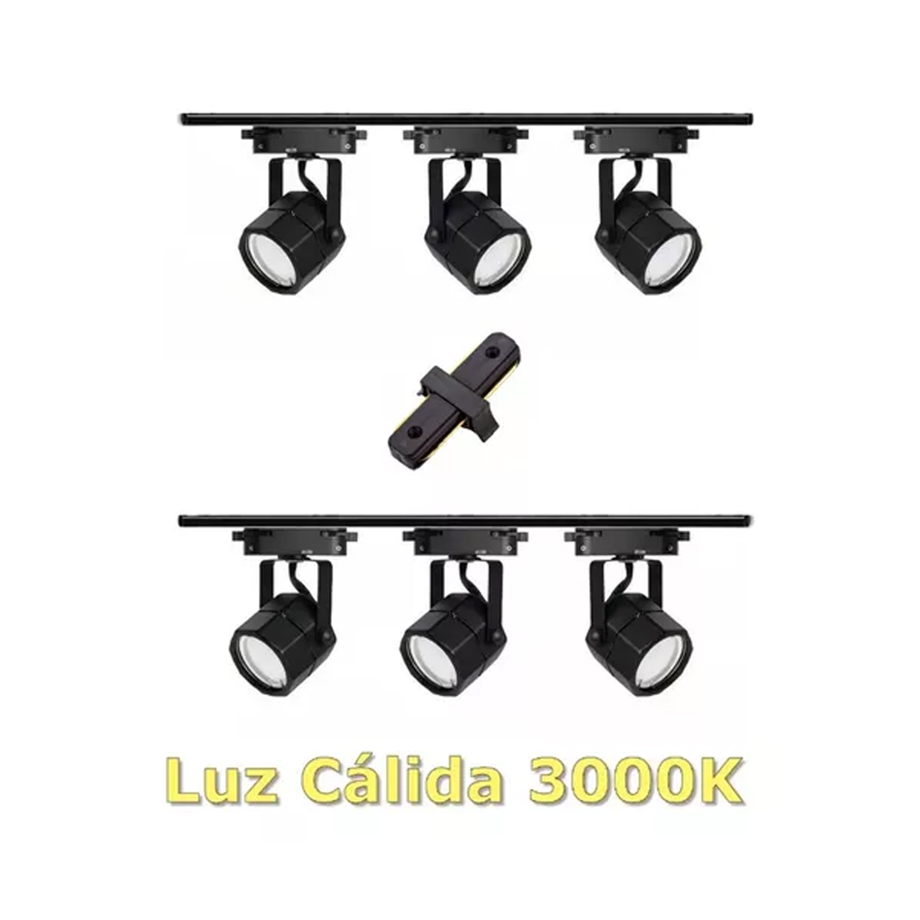 Presente - Lámpara Riel 6 Focos Hexagonal Luz Cálida 2Mt Unión Negro