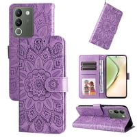 Funda Tipo Cartera Foxdock Para Vivo Y200 5G , Diseño Girasol En Relieve, Cuero Pu, Cierre Magnético, Soporte Y Tarjetero