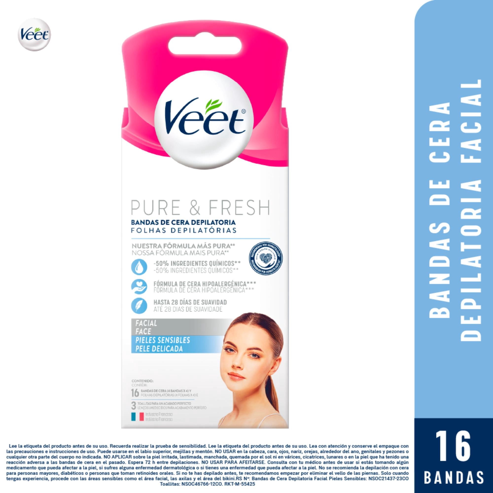 Banda Depilatoria Faciales De Cera Fría Para Piel Sensible 16 Un Veet