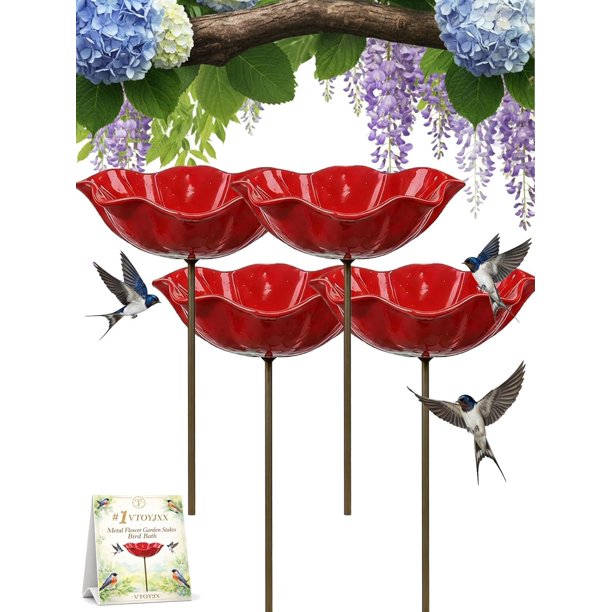 Estacas jardín flor metal 3 uds baño pájaros estación riego abejas colibríes jardín
