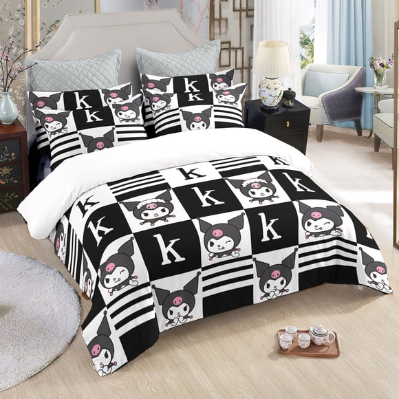 Kuro-mi 3-Piec-e Set Cartoo--n Print Bedding- Set Sui-table for Year-round Use