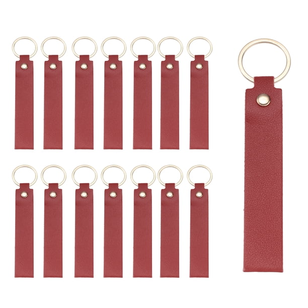 Uxcell 20 Pcs Blanks de Llavero de Cuero PU a Granel para Grabado Láser Kit de Llavero de Cuero con Anillos para Llaves para Suministros de Bricolaje Regalos (Rojo Oscuro, 5.3" x 0.8")