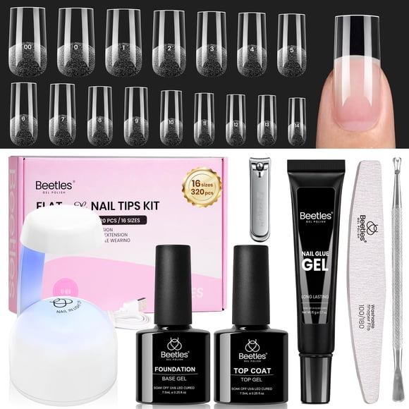 Kit de Uñas Beetles Gel Flat-X Cuadrado 320 Puntas 15g Pegamento