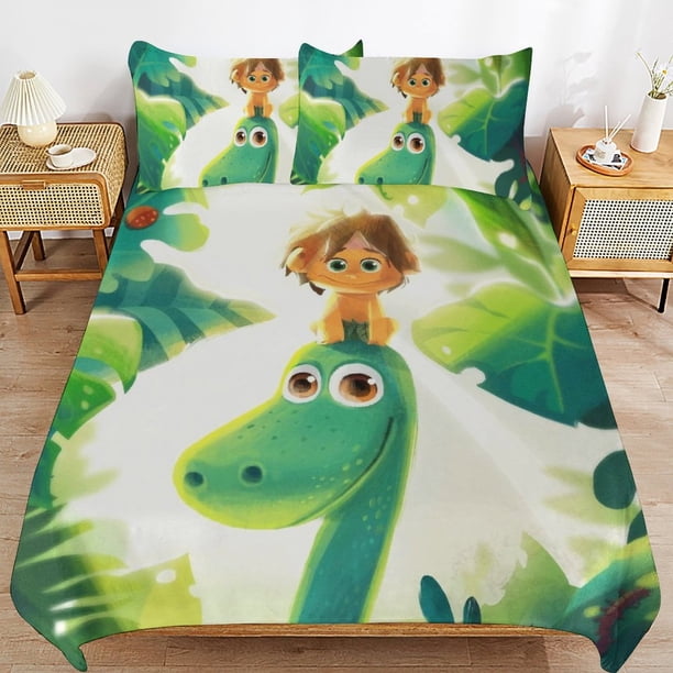 The Good Dinosaur Cartoon Bedding Sets Ultra Soft Skin-Friendly Duvet Cover 3 Piece, Cute Comforter Cover Bed Set for Boys Girls Kids