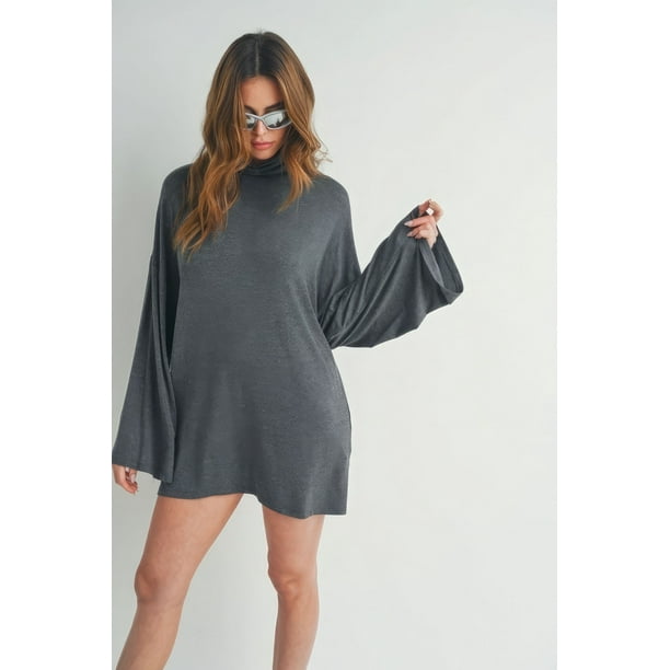 CCWHOLESALESCLOTHINGS Vestido de Cuello Alto con Mangas Acampanadas, Talla Grande para Mujer