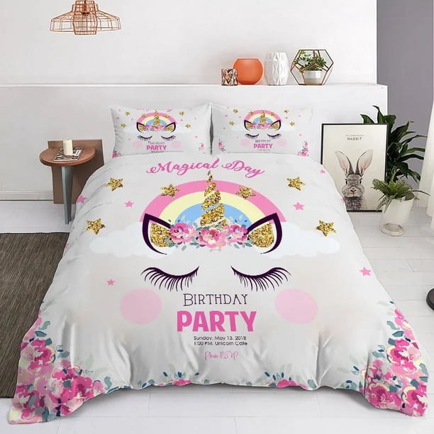 x248 Bed SheetsRainbow unicorn cartoon bedding set set polyester digital printing set quilt cover pillowcase soft set children gift 3-Piece Bedding Set (1 Duvet Cover + 2 Pillow Shams) nj248