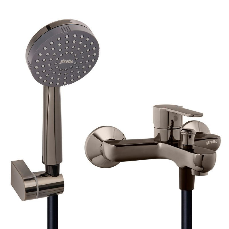 Monomando Tina Ducha Arona Negro Onyx 2 Piezas Latón Stretto