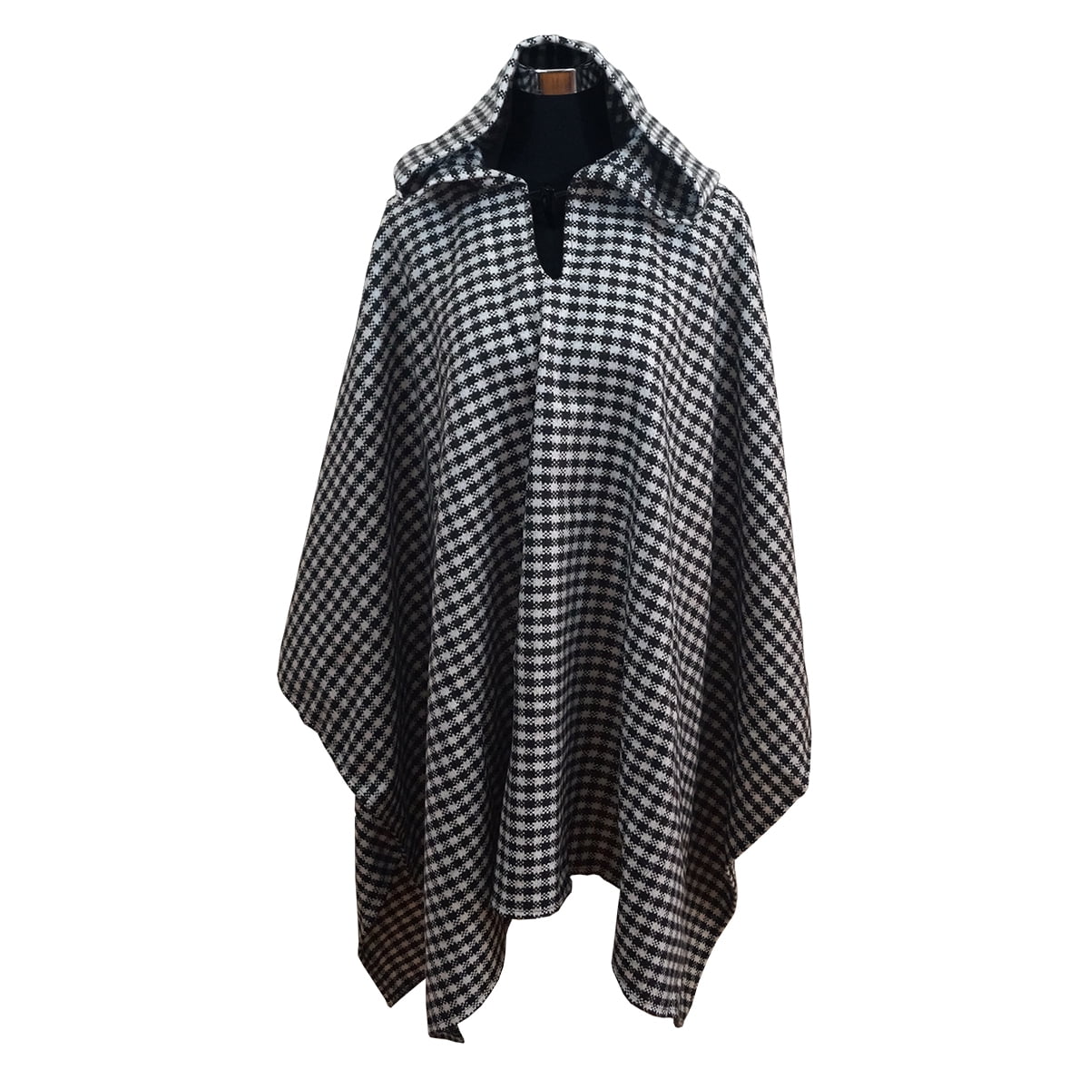 Bellavista Oveja Tome - Poncho Capucha 100% Lana - Largo - Negro Blanco