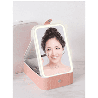 Genérico - Caja De Almacenamiento De Cosméticos Con Espejo Luz Led Coral Claro