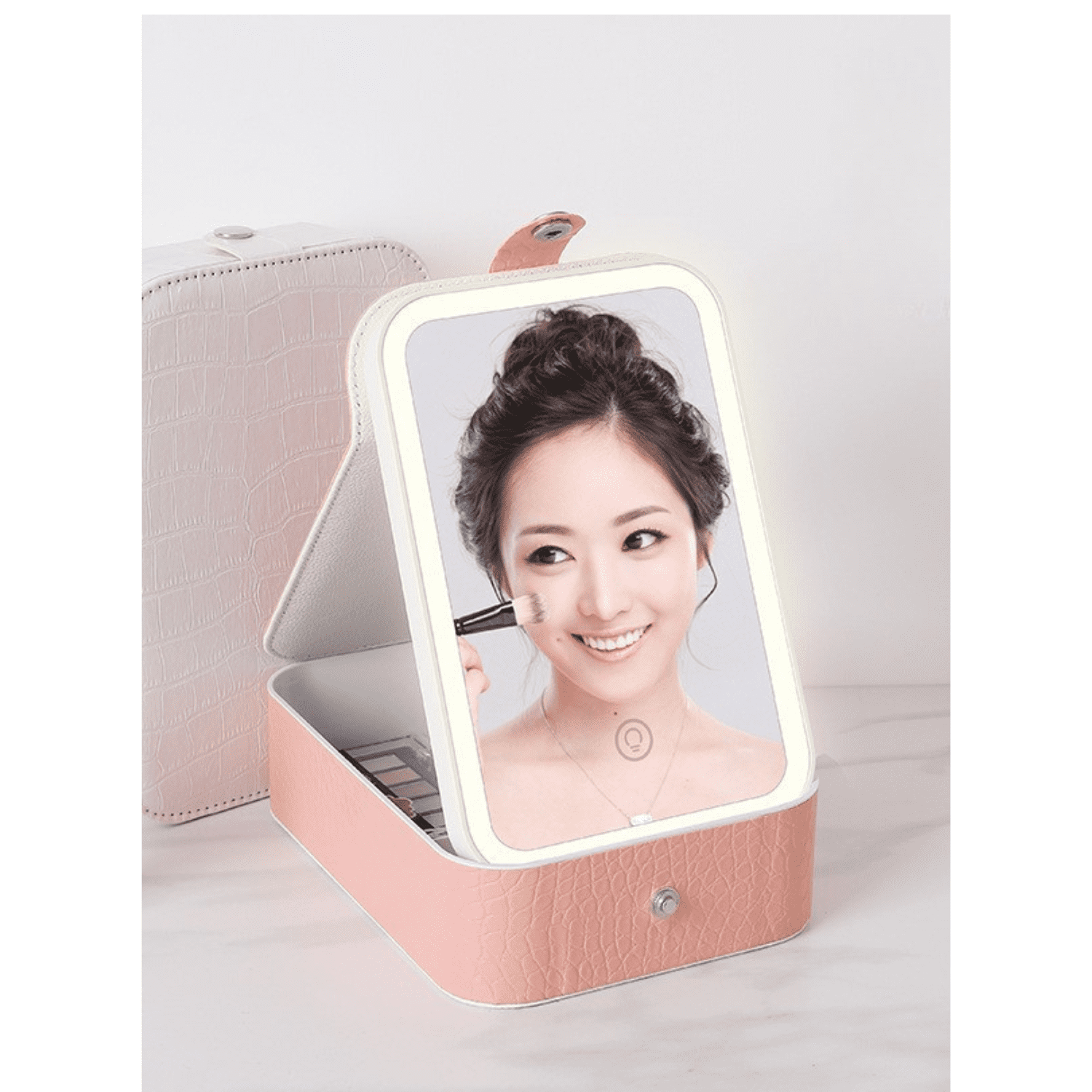 Genérico - Caja De Almacenamiento De Cosméticos Con Espejo Luz Led Coral Claro