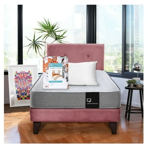 Latam Home - Combo Cama Best 1 Plaza Colchon Resortes 190 Cm + Sabana Cannon + Almohada + Respaldo Tela Palo Rosa