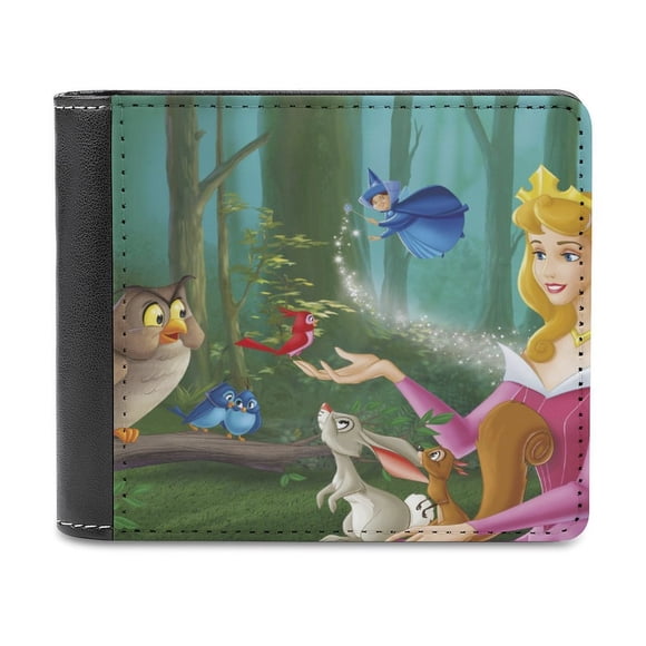 La Bella Durmiente: Aurora, Princesa Cartera de Cuero PU para Hombres, Tarjetero Bifold Delgado, Cartera Minimalista de Cuero Sintético Suave