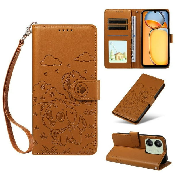 Funda Billetera FOXDOCK Compatible con Xiaomi POCO C65, Diseño Perrito Tierno, Ranuras para Tarjetas y Soporte Plegable