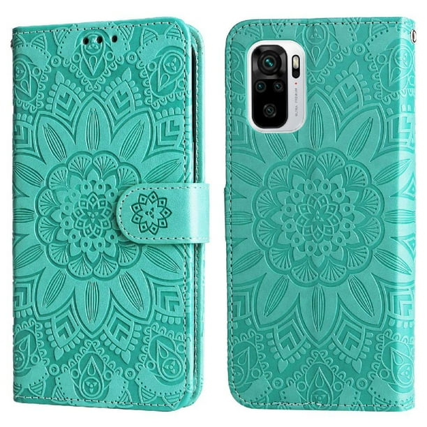 Funda tipo cartera FOXDOCK para Xiaomi Redmi Note 10s 4G , diseño girasol en relieve, cuero PU, cierre magnético, soporte y tarjetero