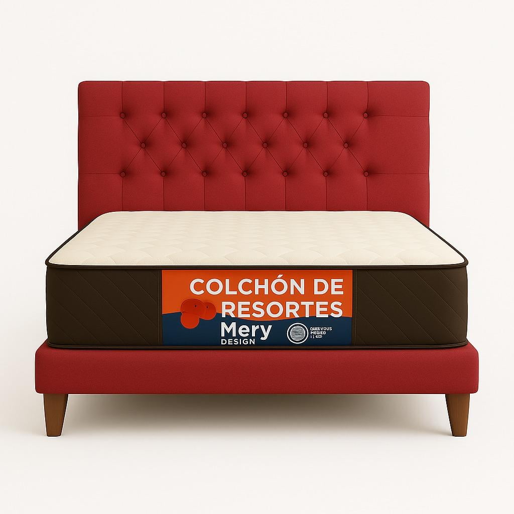 Ethan Desing - Cama 1 Plaza Rojo Italiano Capitone + Colchon Mery Desing