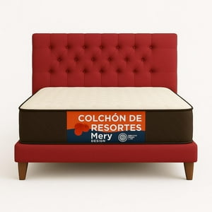 Ethan Desing - Cama 1 Plaza Rojo Italiano Capitone + Colchon Mery Desing