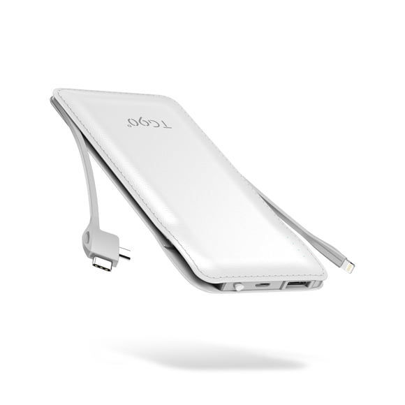Batería externa TG90° 10000 mAh delgada con cable integrado – blanca