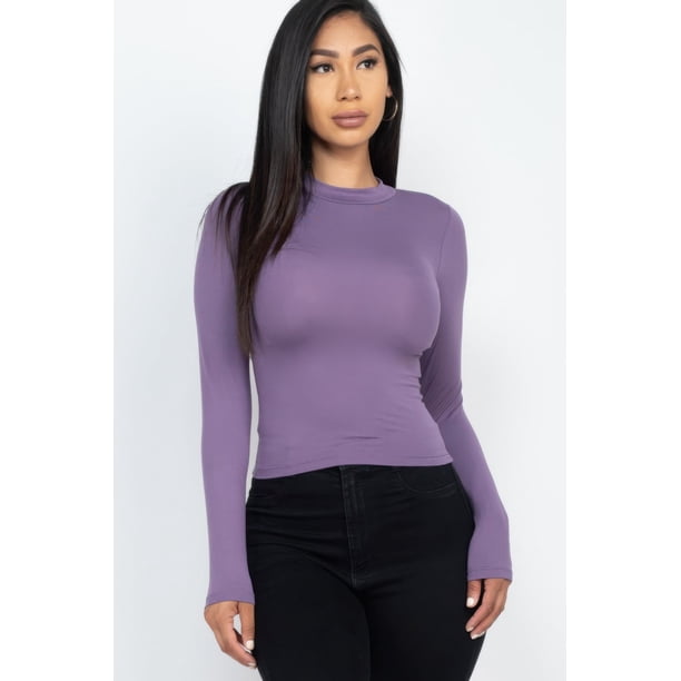 Top De Manga Larga Liso Con Cuello Alto