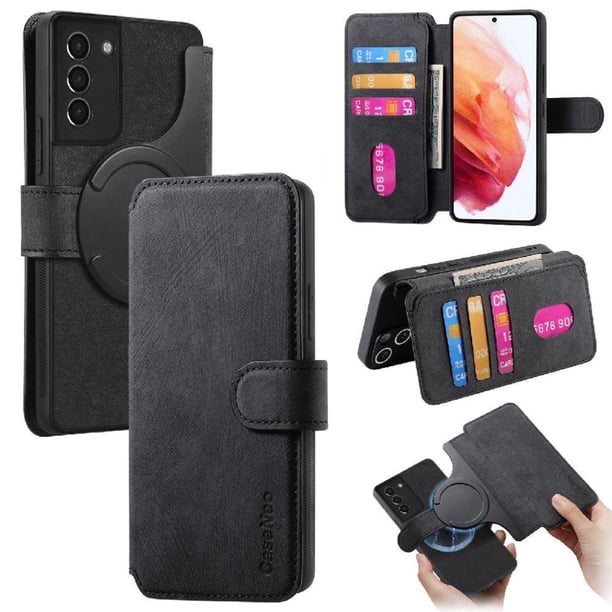 Funda Billetera Magnética para Samsung Galaxy S21 Soporte Tarjetas Desmontable Negro