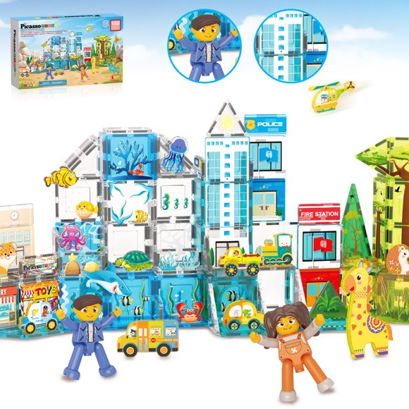 Set de juego 3 en 1 de Building Blocks PicassoTiles Magnet Tiles PTQ1245