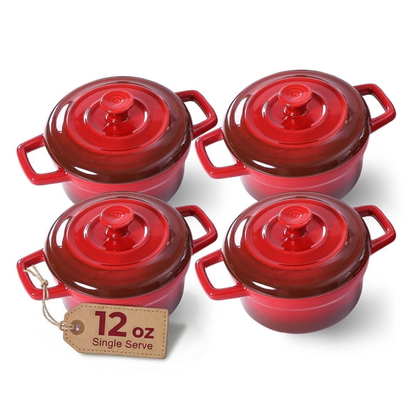Cazuela Lareina 355 ml Roja con Tapa – Juego de 4