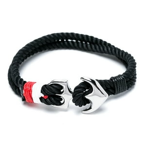 Millam - Pulsera Hombre Cordón Y Ancla Acero Negro Plateado