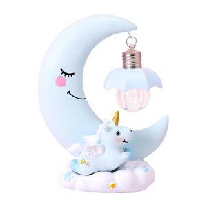 Ioensy - Luz Nocturna Led De Dibujos Animados Con Diseño De Luna De Unicornio, Luz Nocturna Para Dormitorio, Hogar, Sala De Estar, Azul