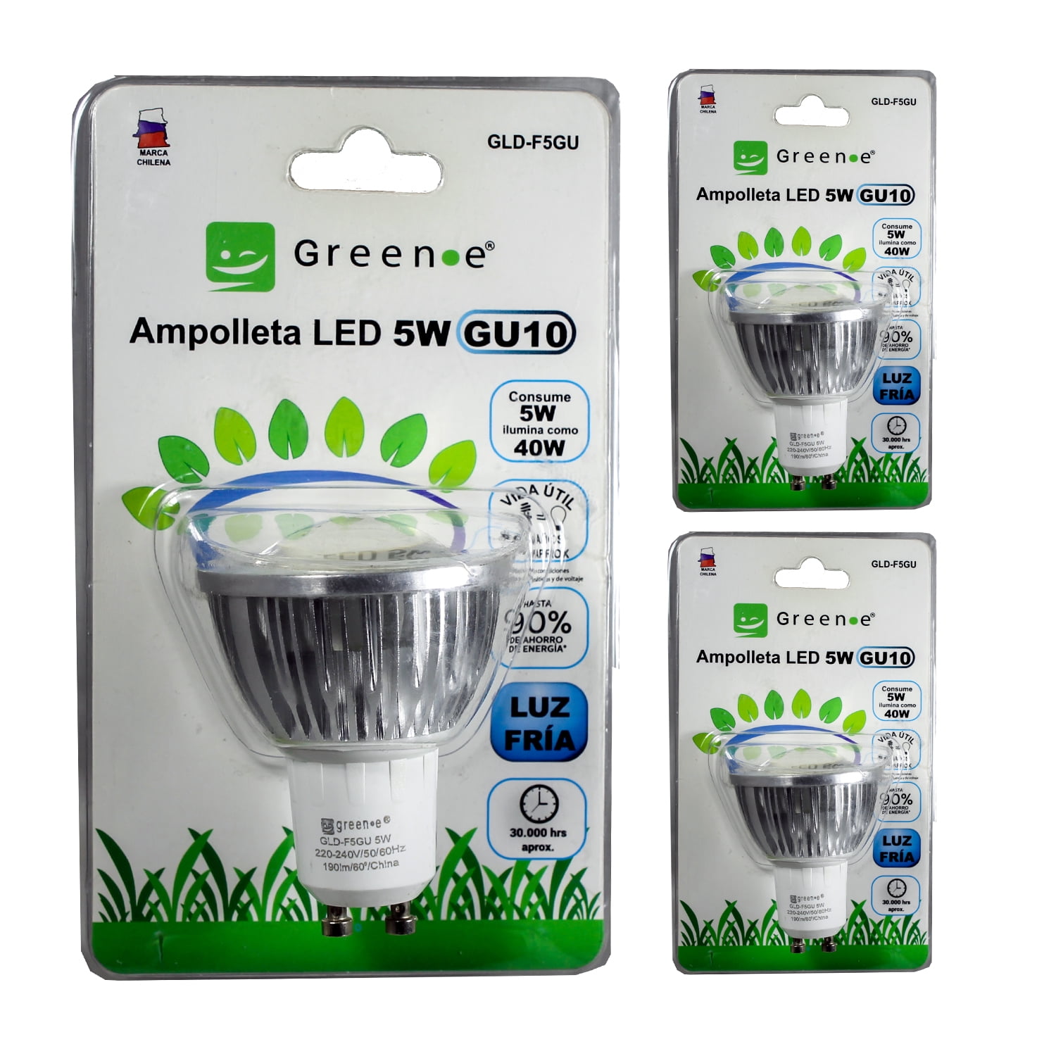 Green E - Ampolleta Led 5w Gu10 Fría / X3 Unidades