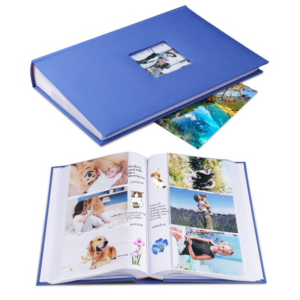 Álbum de fotos 1DOT2 con capacidad para 402 fotos de 10 x 15 cm con compartimentos para notas, color azul