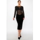 thumbnail image 1 of Vestido Midi de Fiesta de Terciopelo Saronita con Encaje de Punto Elástico en Contraste Transparente, Manga Larga y Cuello Redondo, Negro (para Mujer), 1 of 5