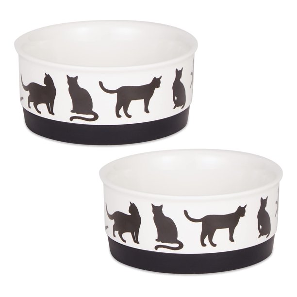 Juego de cuencos cerámicos para gatos Bone Dry, tamaño pequeño, blanco y negro, 200 ml, 2 unidades