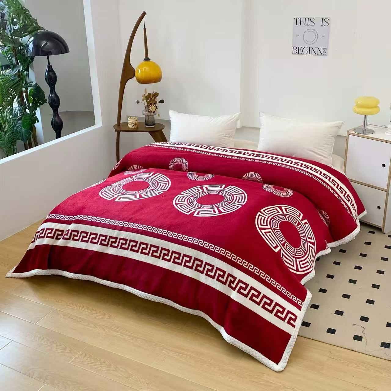 Aladdins Shop - Frazada De Plush Y Chiporro 2 Plazas - Manta Termica Diseño Versage Burdeo