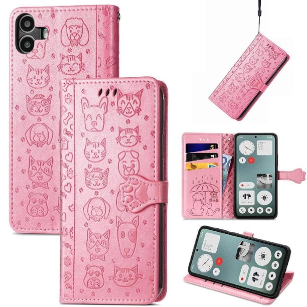 Funda Cartera FOXDOCK para Nothing CMF Phone 1 , Flip PU con Relieve de Gatos y Perros, Tarjetero y Soporte