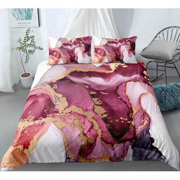 x1704 Bed SheetsChic Marble Duvet Cover Microfiber Mint Gold Glitter Turquoise Bedding Set Abstract Aqua Blue Quilt Cover Twin Full Size 3-Piece Bedding Set (1 Duvet Cover + 2 Pillow Shams) nj1704