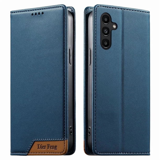 Funda Tipo Cartera de Cuero Sintético para Samsung Galaxy A14 Bloqueo RFID, con Ranuras para Tarjetas y Bolsillo para Efectivo, Cierre Magnético Fuerte Azul