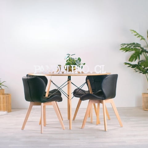 Pandalino - Comedor Mesa Shanna 100Cm + 4 Sillones Rubik Color Negro