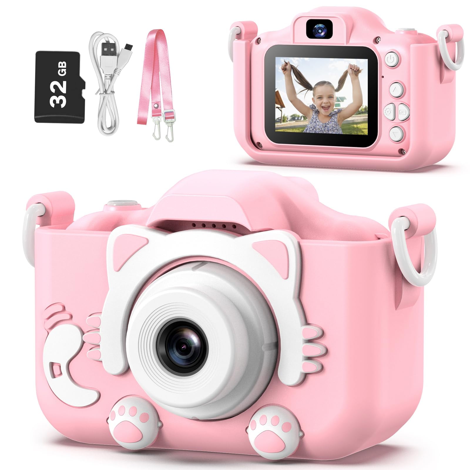 Cámara Goopow Para Niños De 3 A 8 Años Con Tarjeta Sd De 32 Gb, 12 Mp, 1080p Hd