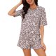 thumbnail image 1 of INSPIRE CHIC Conjunto de Pijama de Mujer con Estampado de Leopardo 2 Piezas Conjunto de Descanso con Dobladillo con Volantes Suaves y Mangas Cortas para Primavera Verano L Café, 1 of 6