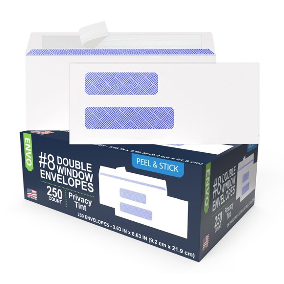 Sobres con doble ventana ENVO 9 cm x 22 cm autoadhesivos – paquete de 250