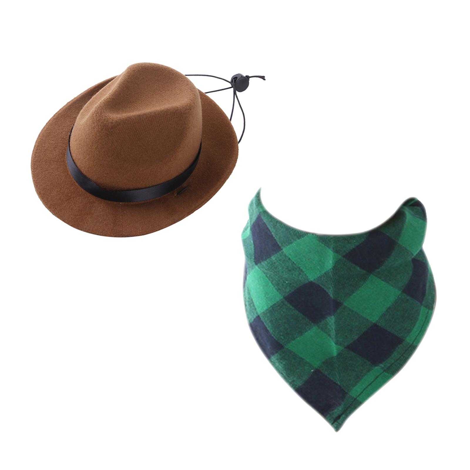 Magideal - Pet Cowboy Costume Dog Hat With Bandana Scarf Triangle Scarfs Headwear Clothing For Small Medium Dogs Corgi Chihuahua Daily Wearing Marrón