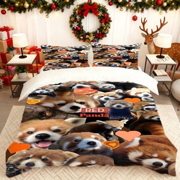 Red Panda Collage Print Duvet Cover Set Bedding Duvet Cover Pillowcase Set Soft Comfortable Suitable for Home And Bedroom Guest Roo