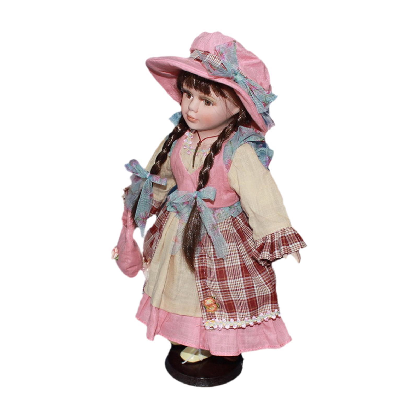 Magideal - Muñeca De De 15,75 Pulgadas, Muñeca De Cerámica Hermosa Con Sombrero Y Pelo, Muñeca Decorativa De Cerámica Para Mesa Ornamental, Regalo Para Rosa