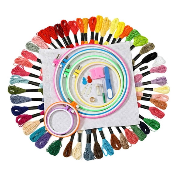 Kit De Bordado A Mano Fiocias 6 Aros De Plástico Hilo 50 Colores