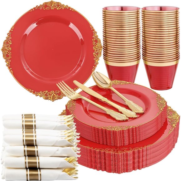 Platos Desechables Rojo Dorado Nervure 175 Unidades