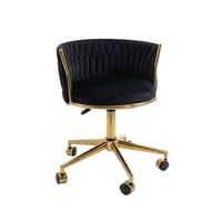 Habita2 Chile - Silla Escritorio Giratoria Queen Acolchado Diseño Trenzado Color Base Gold - Negro